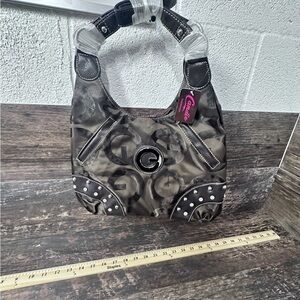 GU3SS Brown Shoulder Bag Purse with Slouchy Shape and Stud Accents